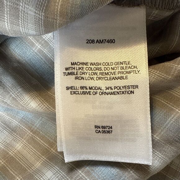 Columbia Men’s Large Tan & Light Blue Plaid Button-Down Long Sleeve Shirt w/ Zip - Picture 6 of 7